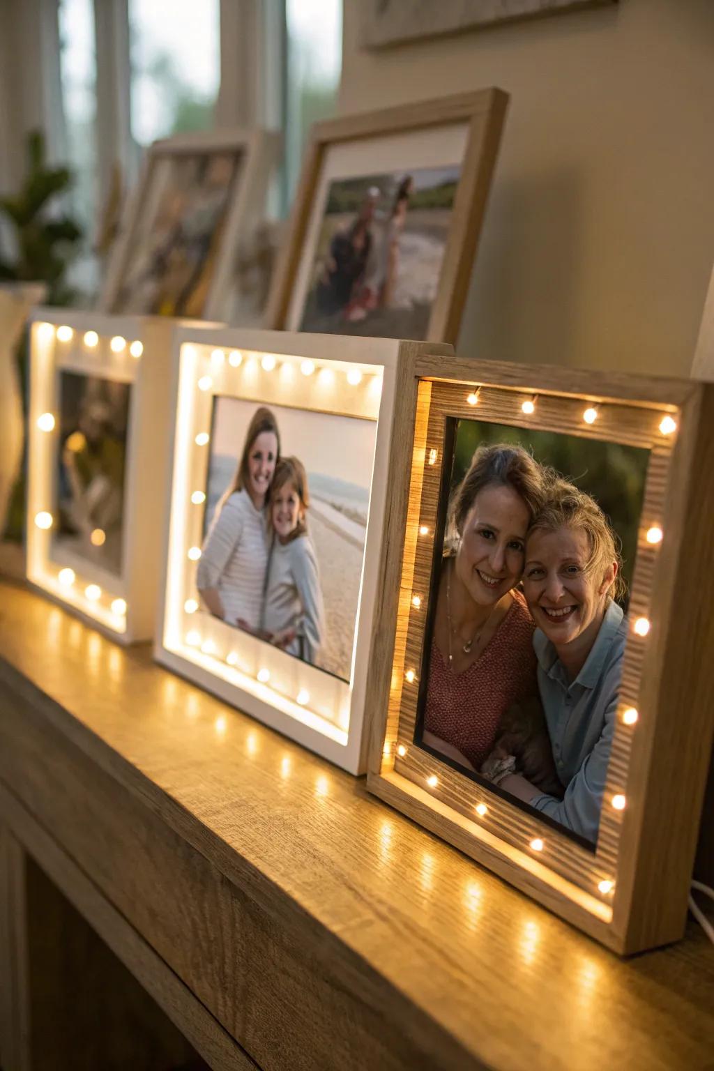 Light-up frames creating a cozy ambiance for family photos