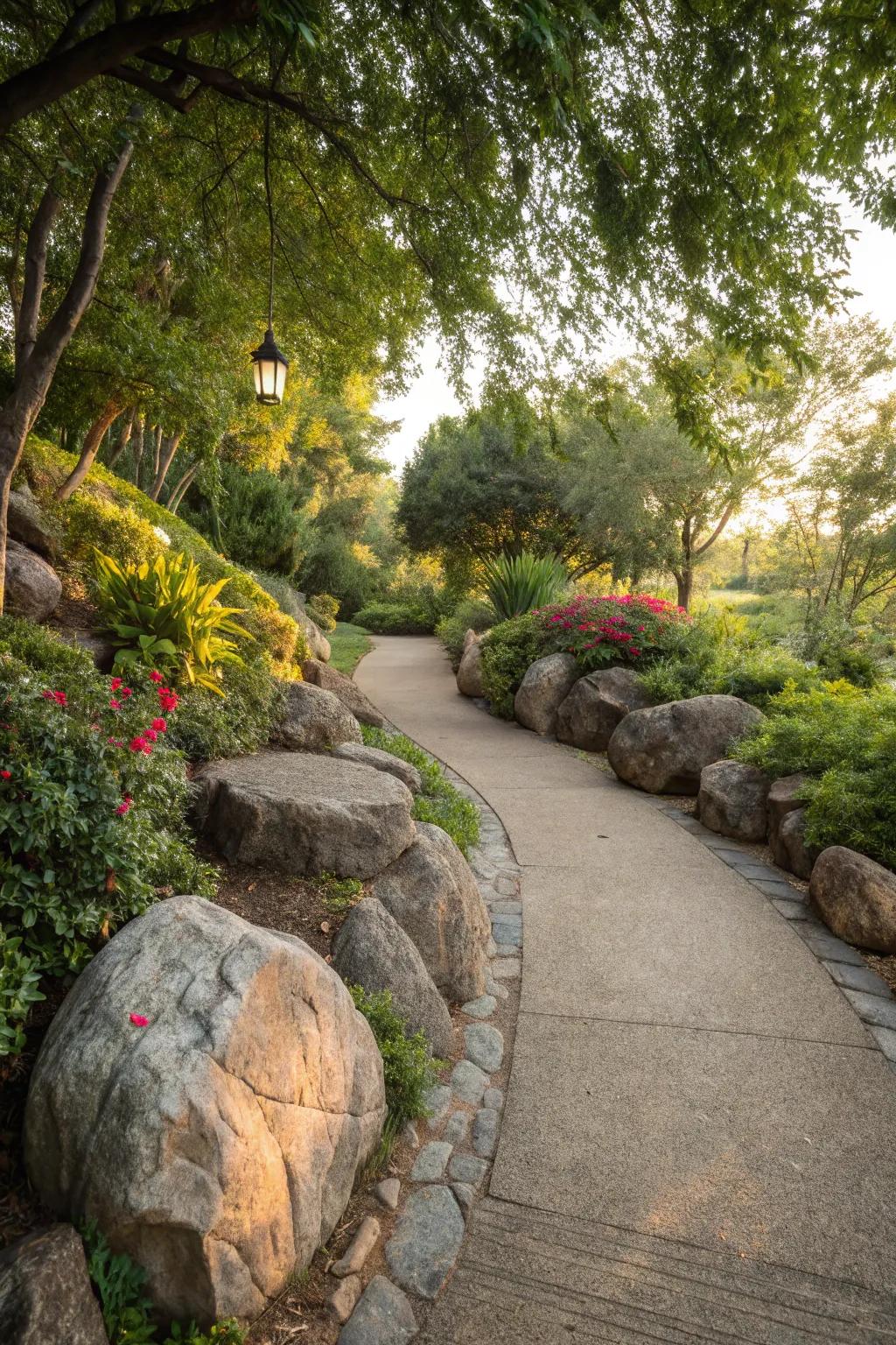 Boulder borders fashion an organic and structured boundary.
