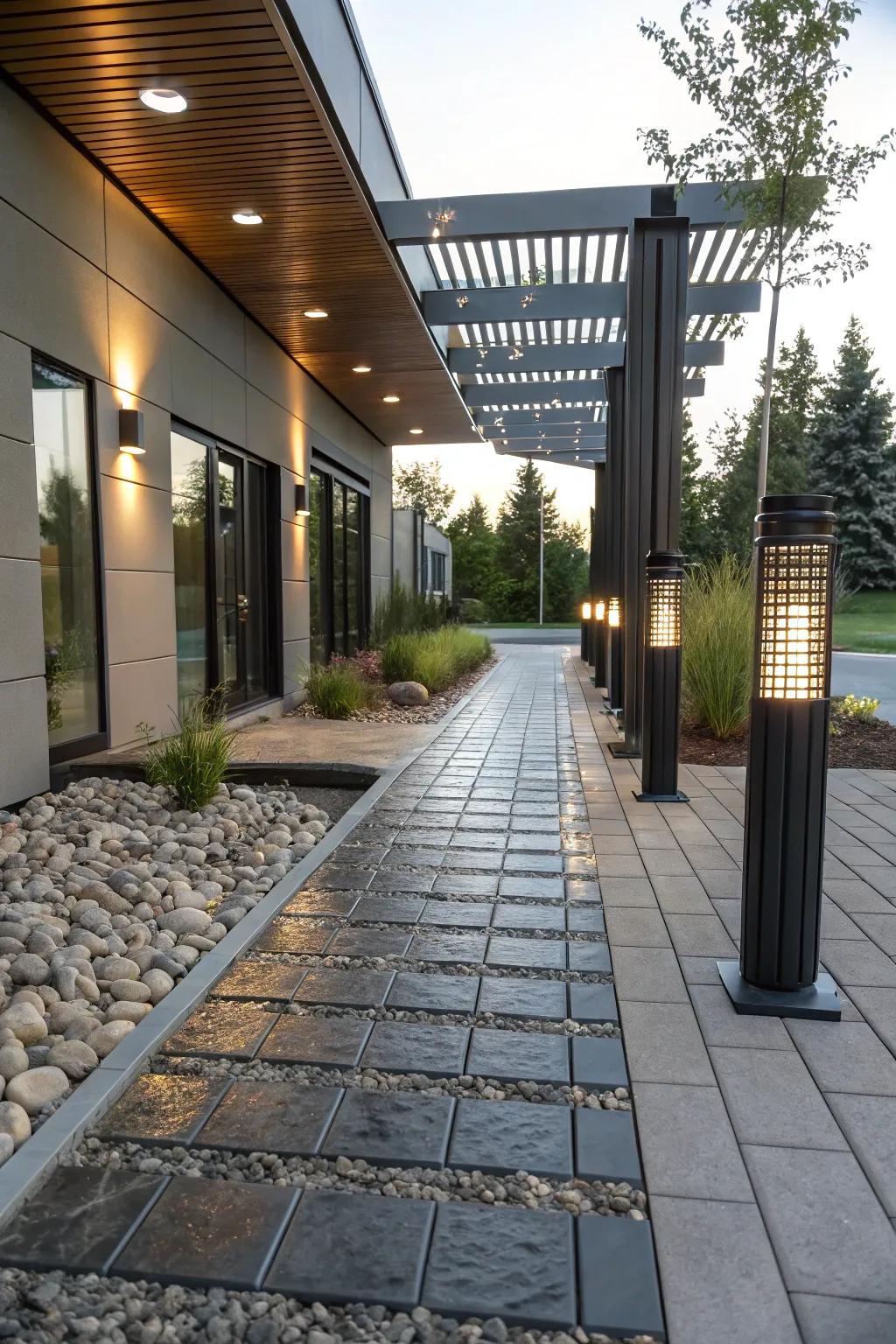 Steel pavers provide a modern and industrial edge to your walkway.