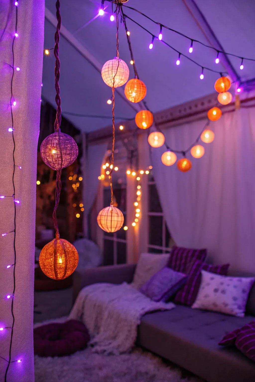Amethyst and tangerine filament illuminations emit a magical, celebratory radiance