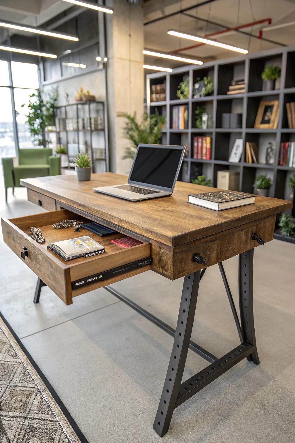 Astonishing aspects introduce a wow factor to the industrial desk.
