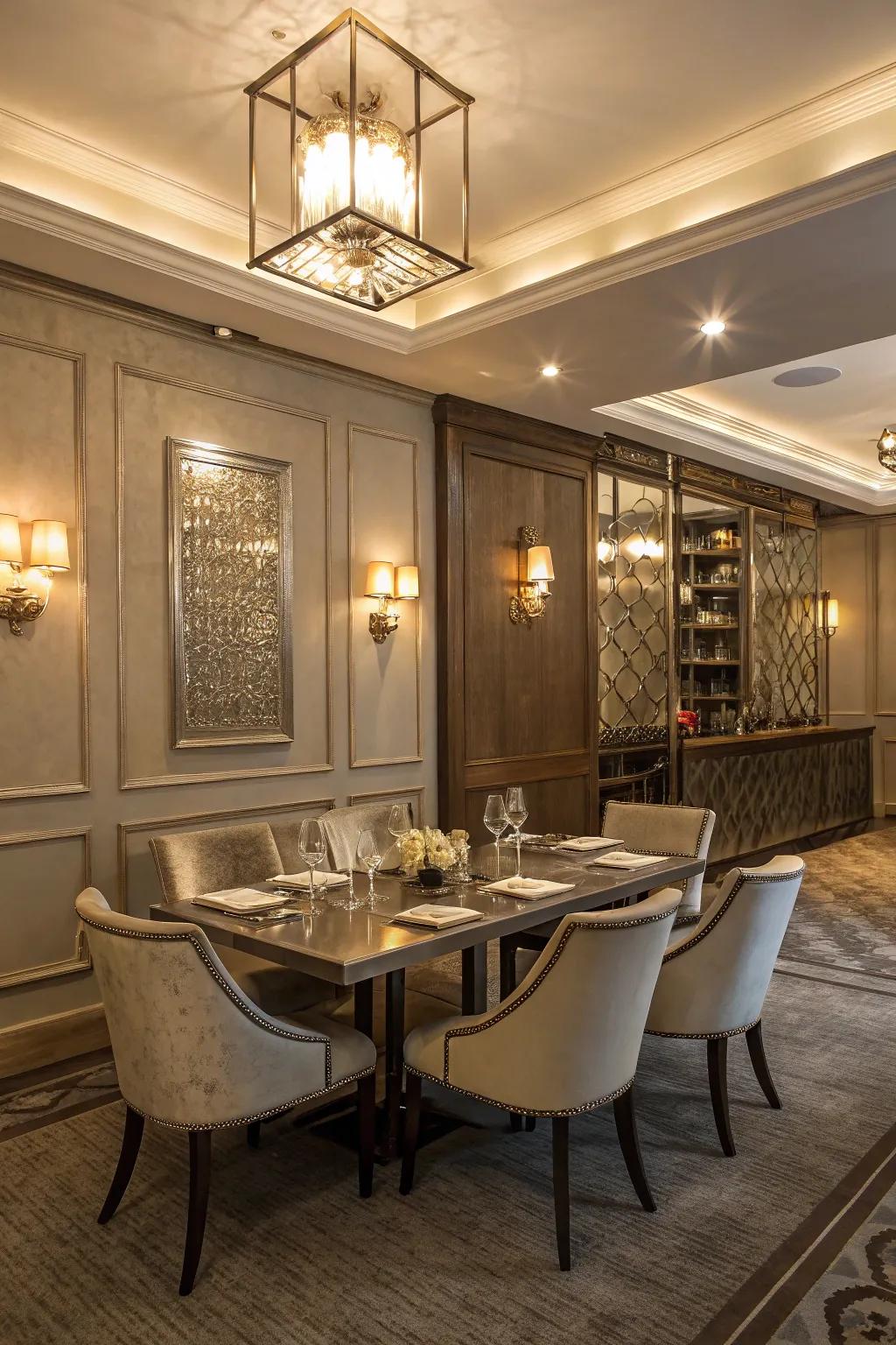 Metal accents that add a luxurious touch to the dining area.