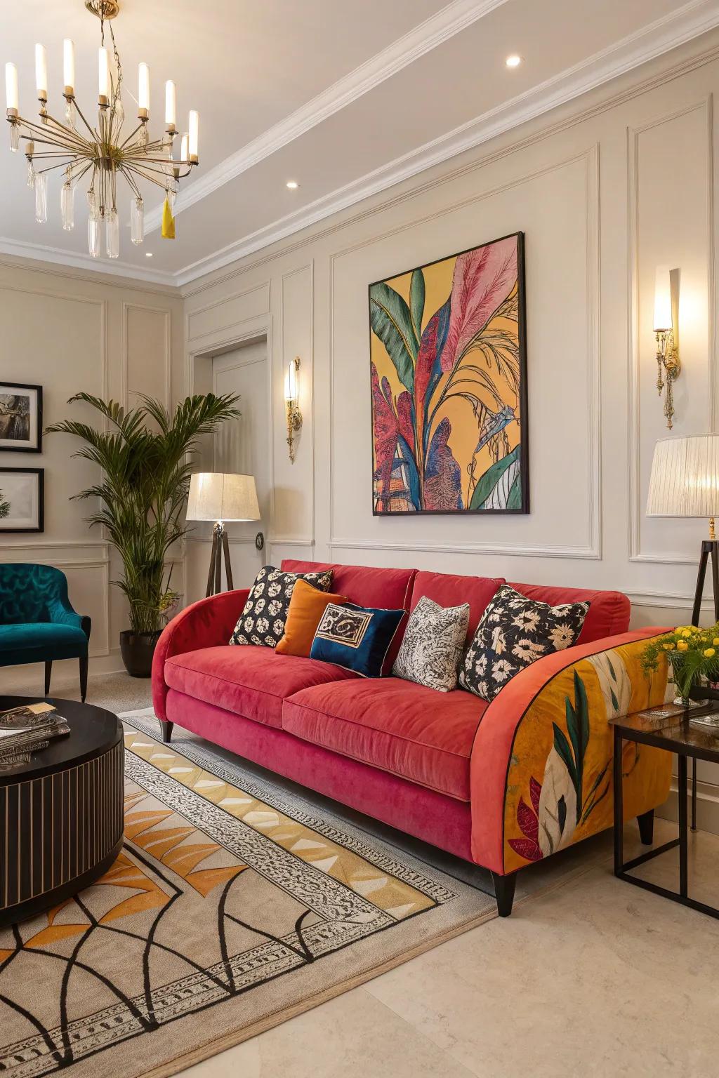 A striking piece defines the living room's character.