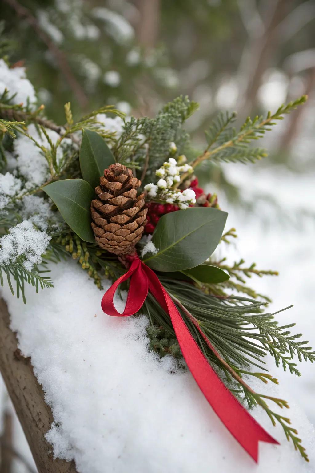 Cone and evergreen provide a snug winter style.