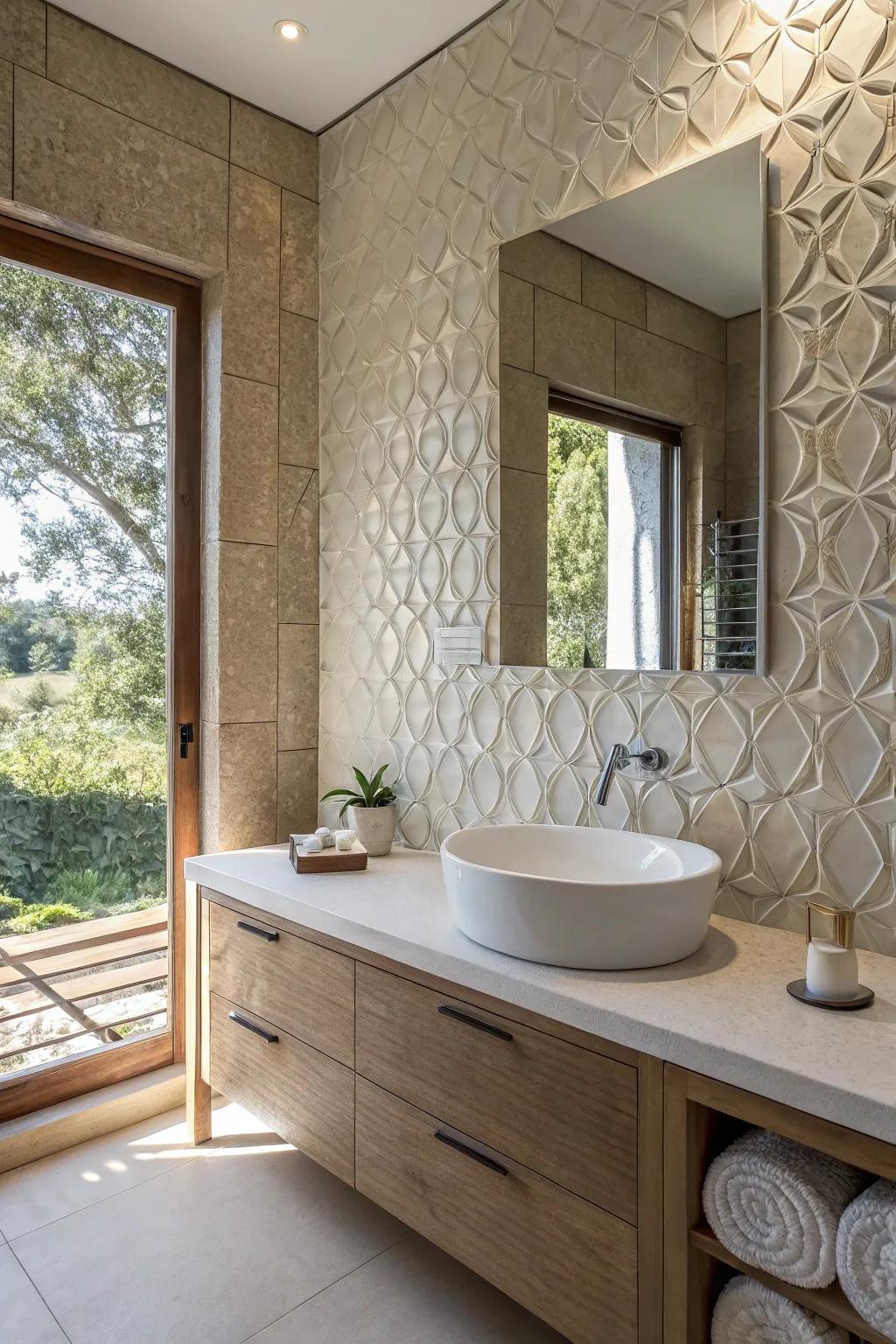 Textured tiles add sophistication and depth.
