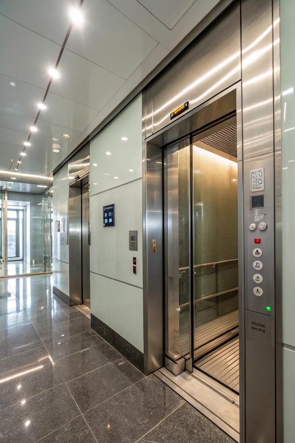 An elevator interior spotlighting cutting-edge intelligent technology for refined functionality.