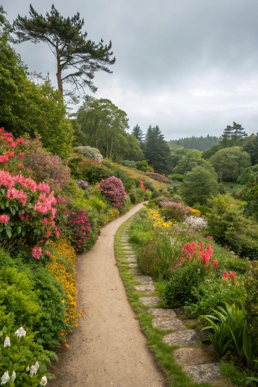 A garden path that follows natural shapes, creating harmony with the landscape.