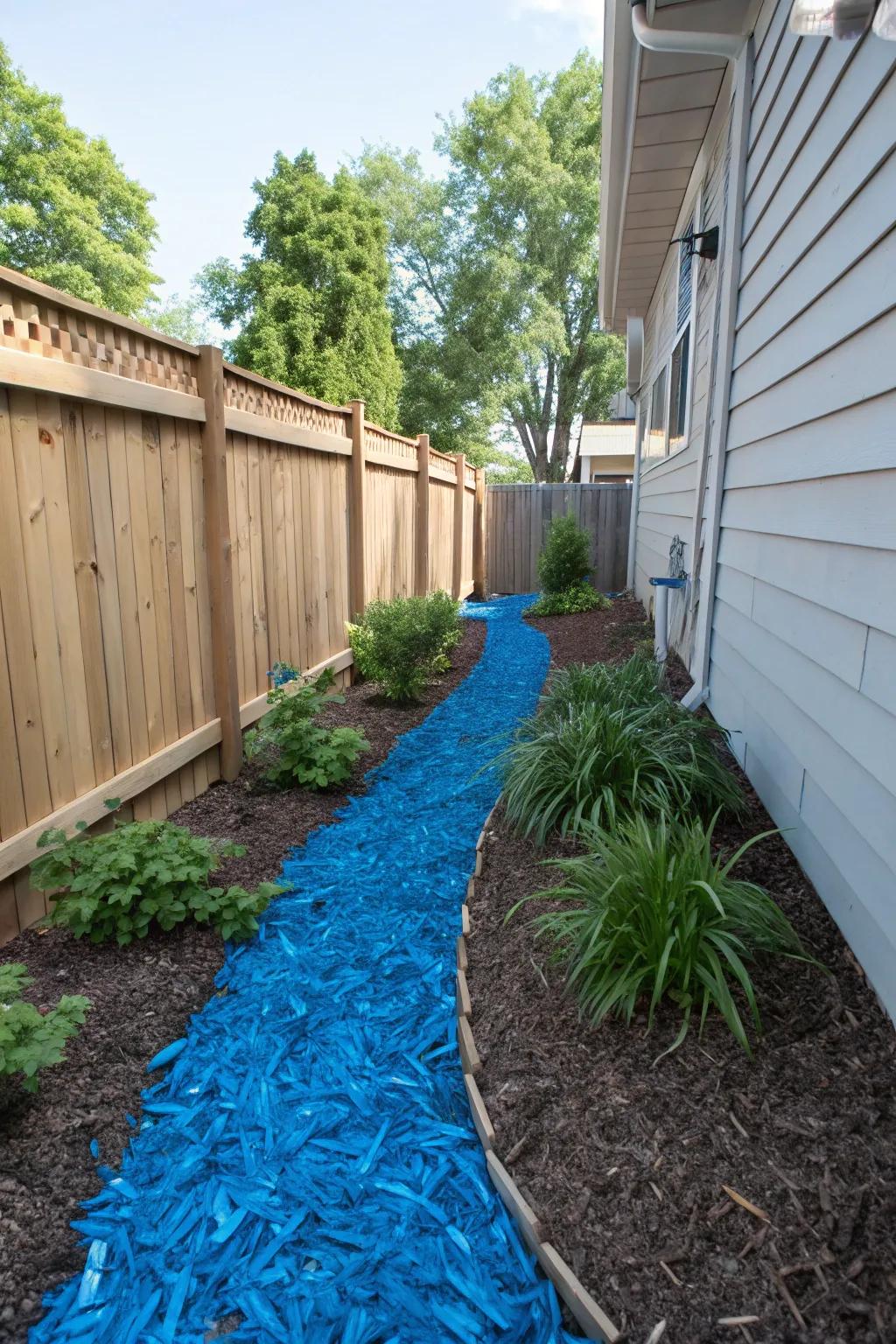 Colored wood chips deliver both functionality and flair to tight spaces.