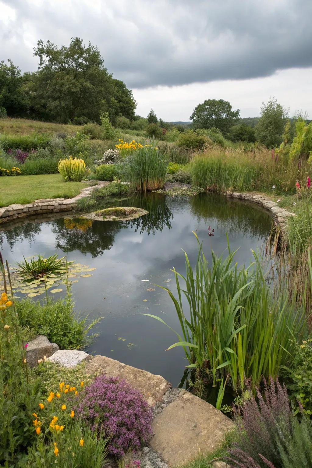 An unconventional water garden configuration fashioning visual curiosity and harmony.