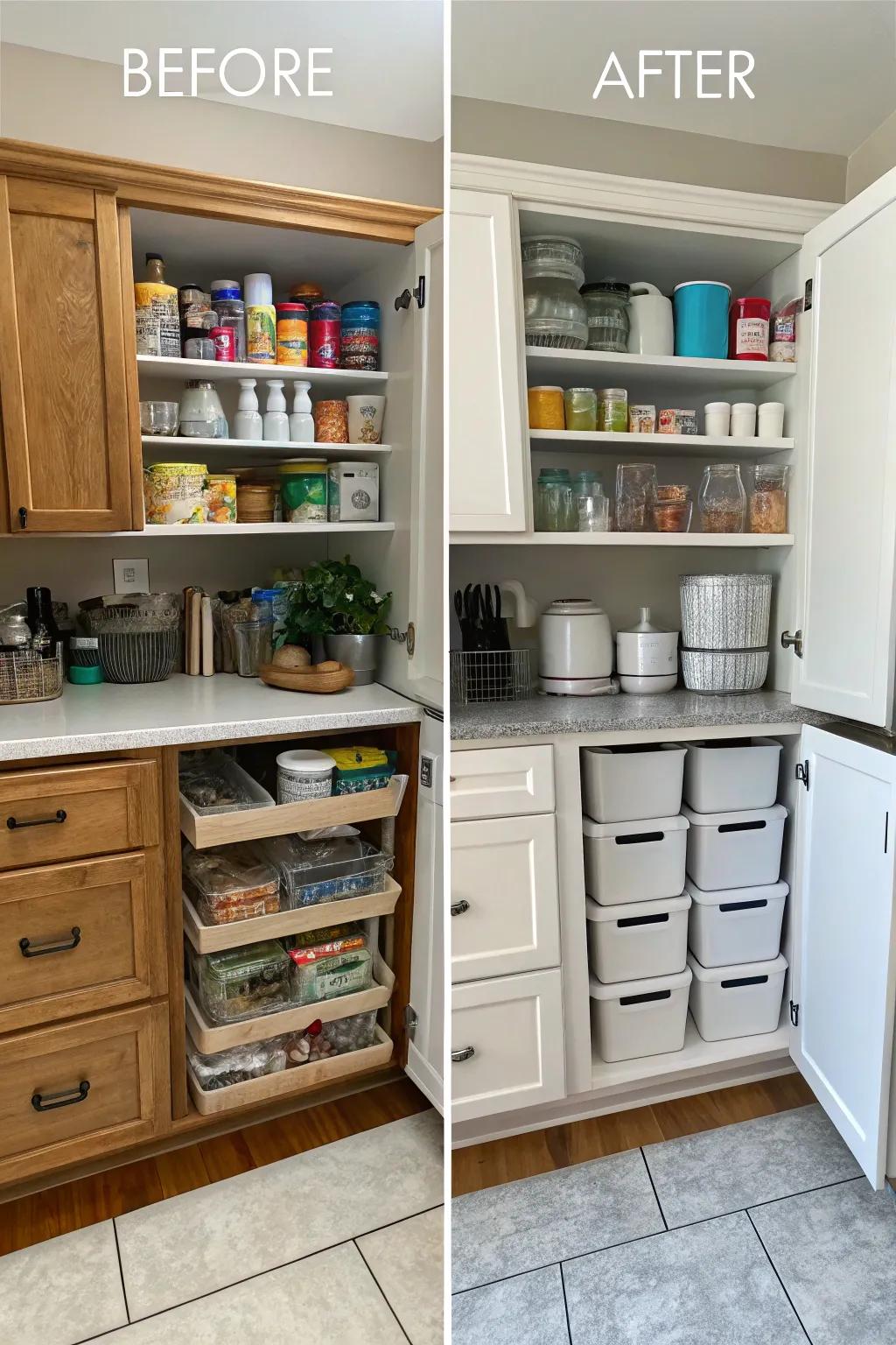 Before and after images showing a big cupboard change.