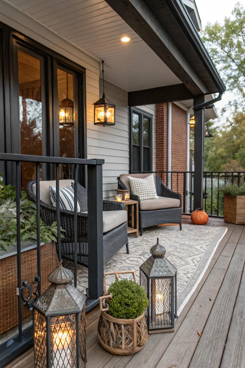 A porch expansion with an eclectic mix of modern and vintage styles.