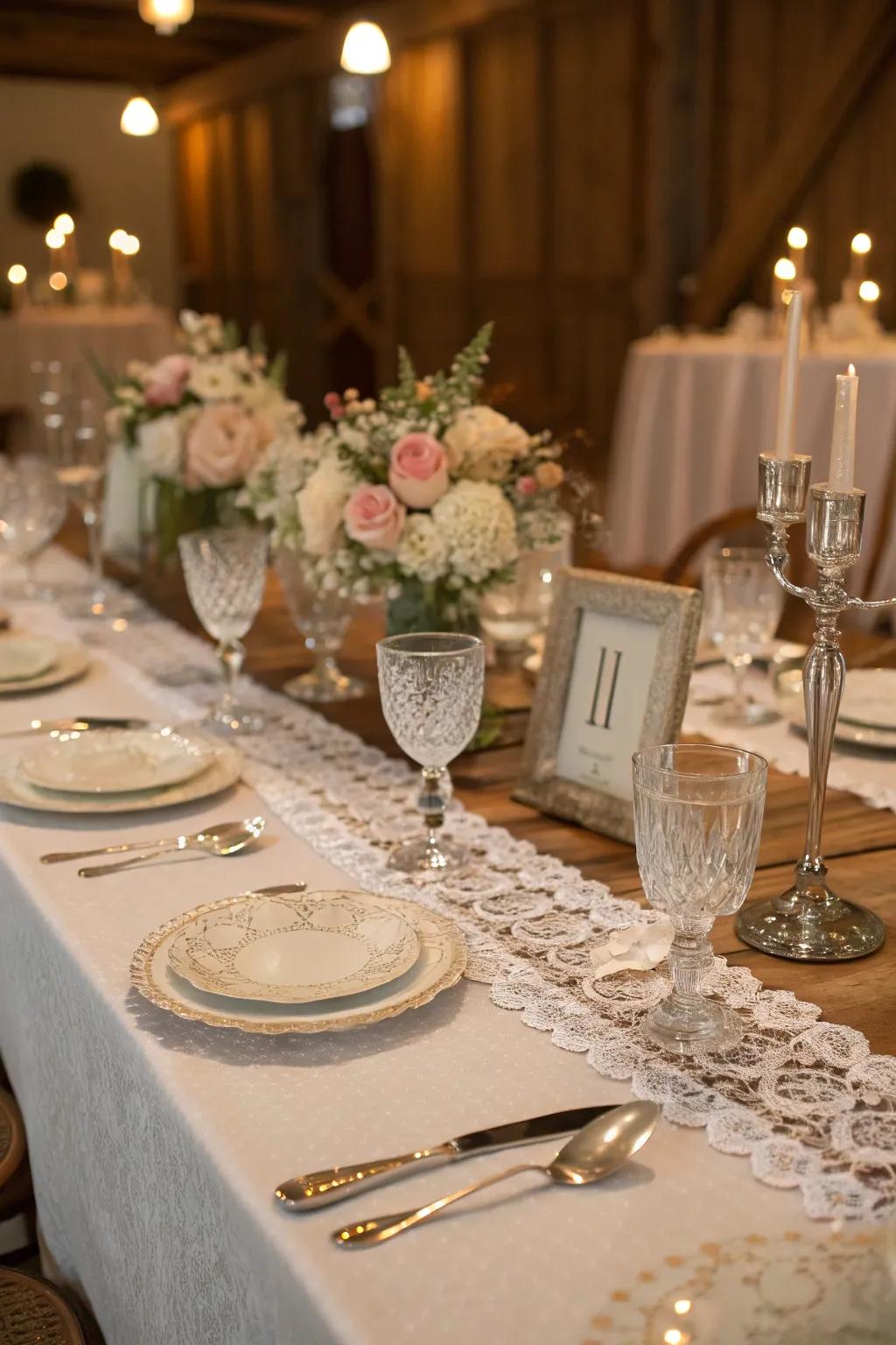 Lacework appends timeless charm and poise to your dance tables.