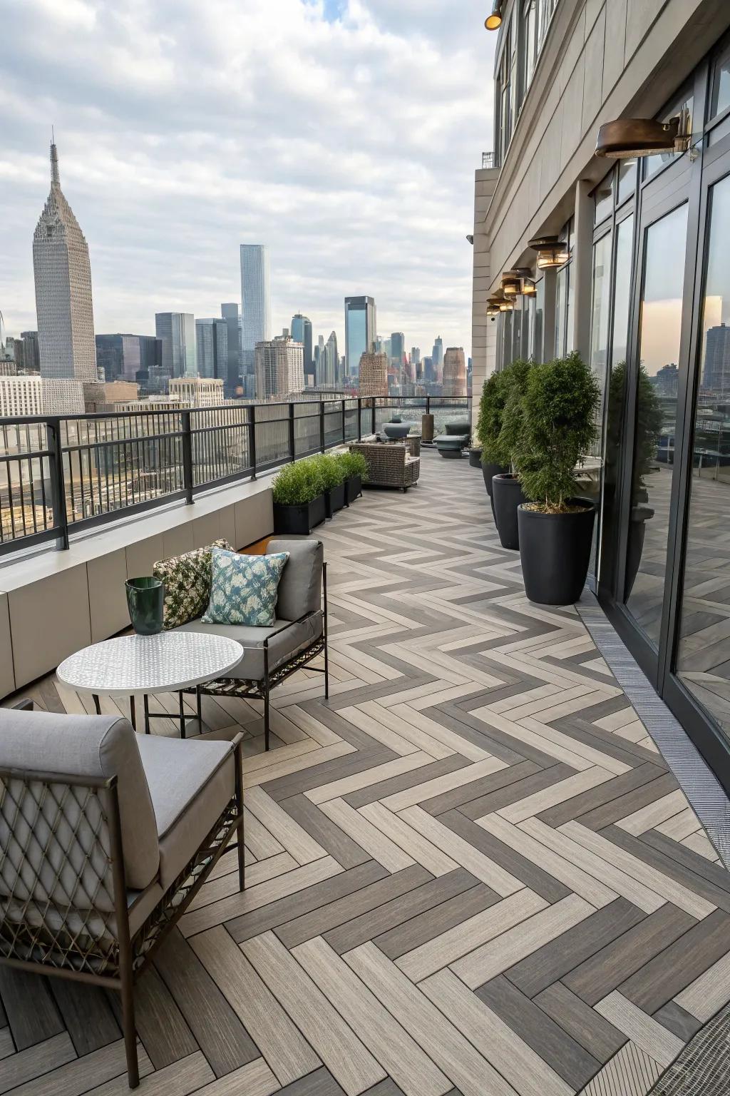 Improve your rooftop having distinct and fashionable flooring patterns.