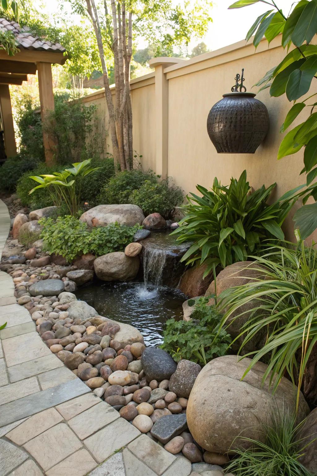A stone sanctuary transforms this petite space into a lavish, calm retreat.