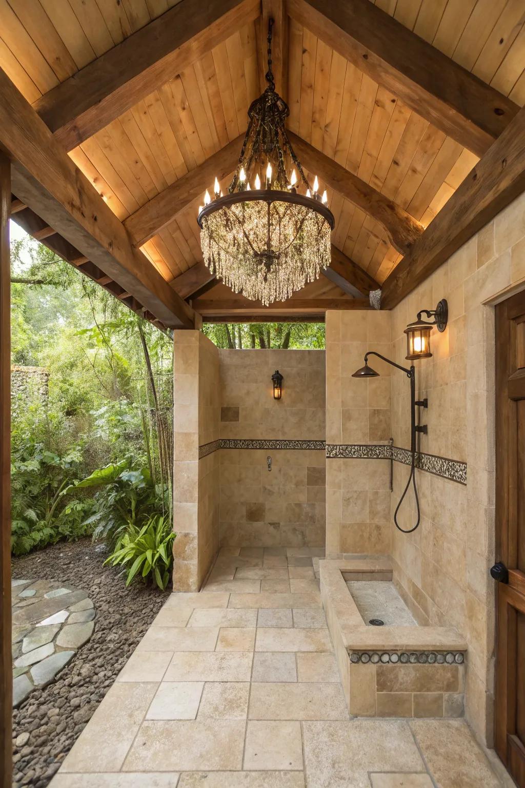 Countryside chandeliers elevate the ambiance.