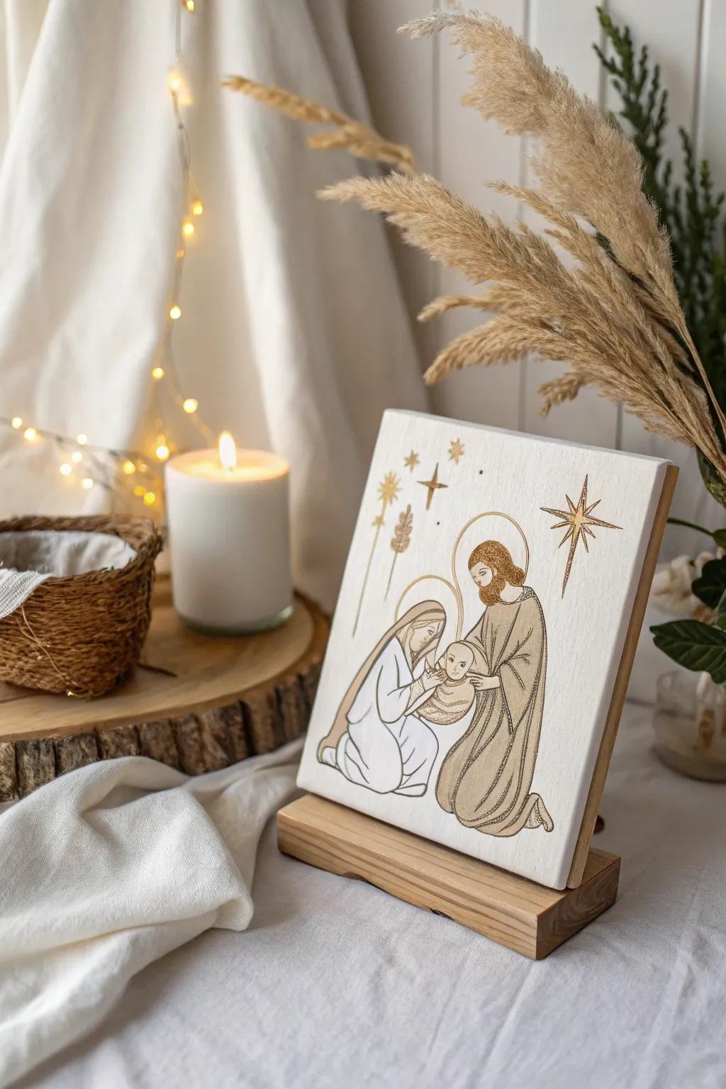 Commemorate the serenity of the epoch via a minimalist nativity tableau that encapsulates the quintessence of Yuletide unpretentiousness and refinement.
