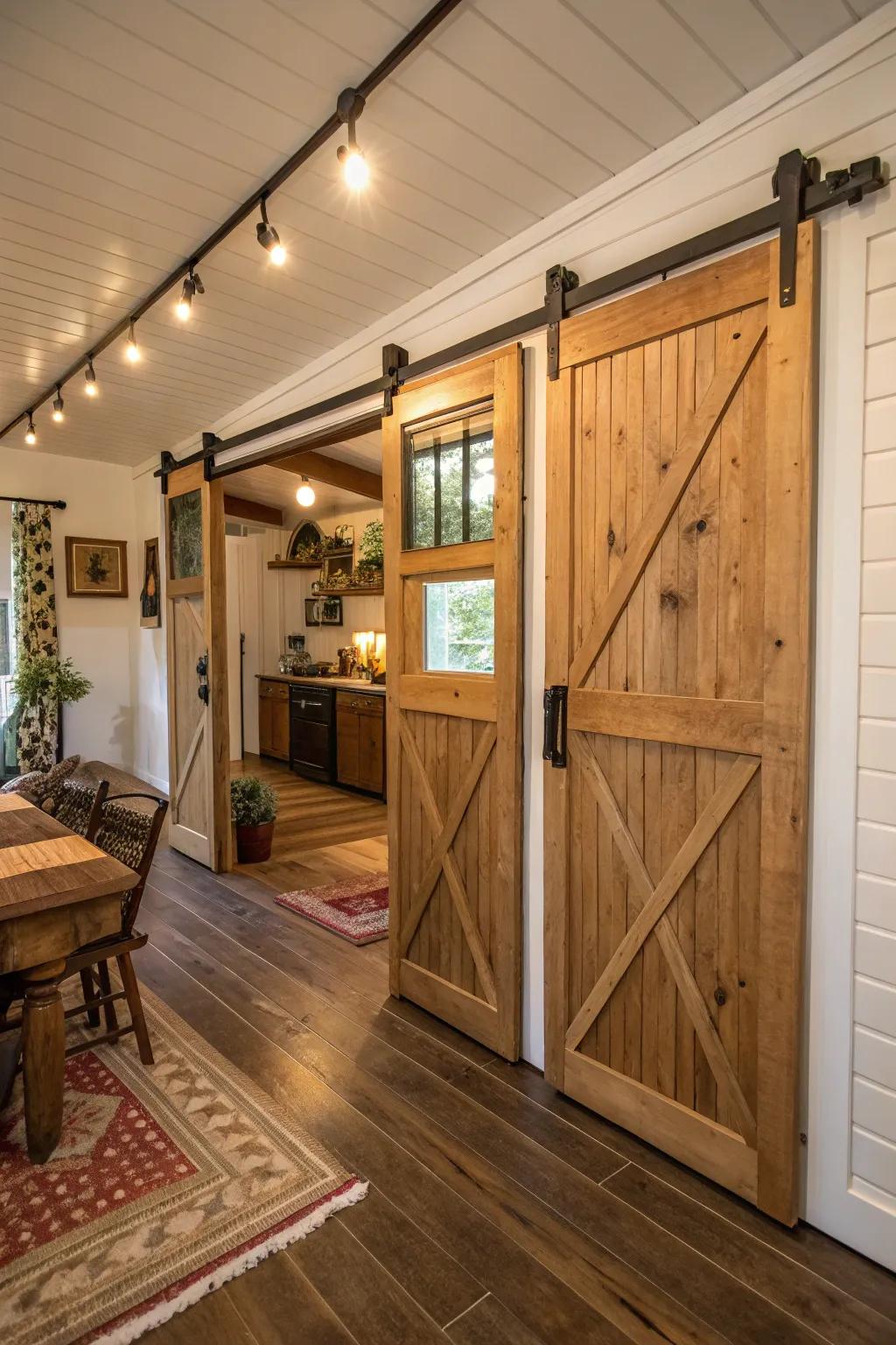 Gliding doors offer a stylish space-saving solution inside this cottage.