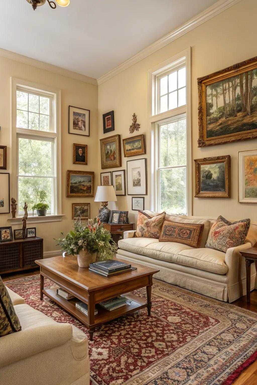 Individual art that appends a unique accent to a Southern interior.