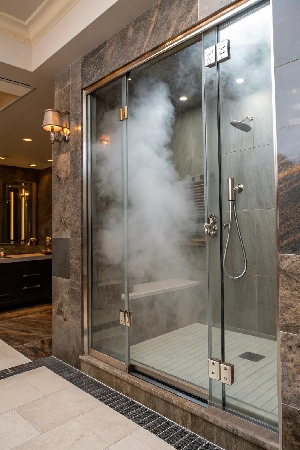 Borderless panels create a chic and modern focal point within steam enclosures.