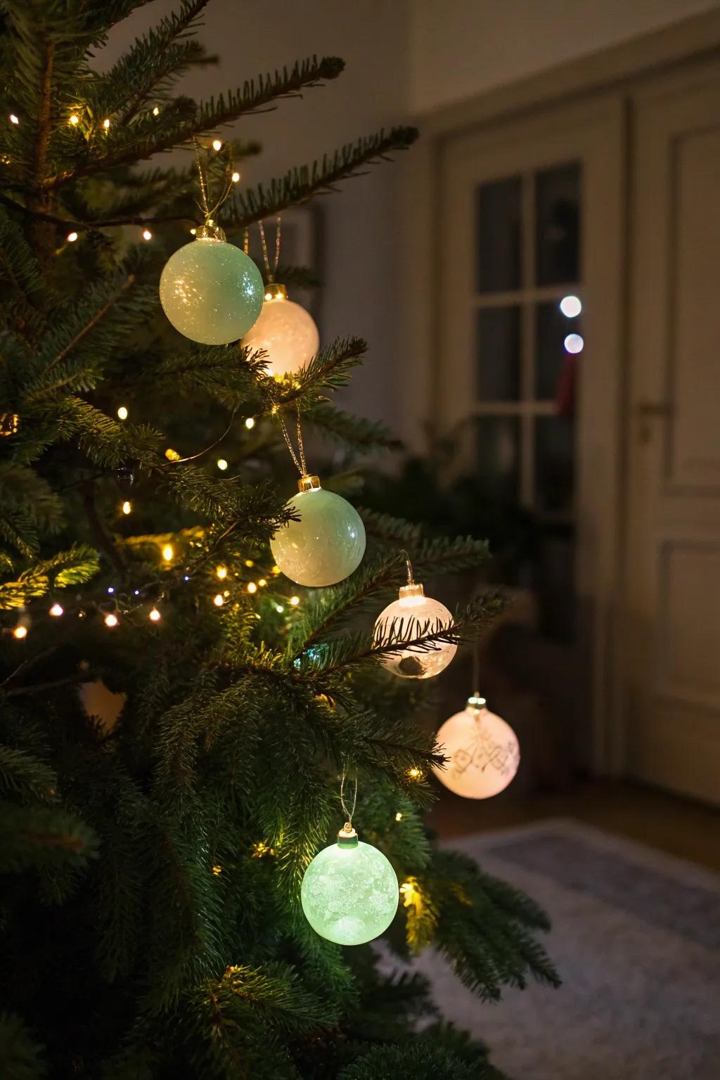 Glow-in-the-dark decorations introduce a magical element into the tree.