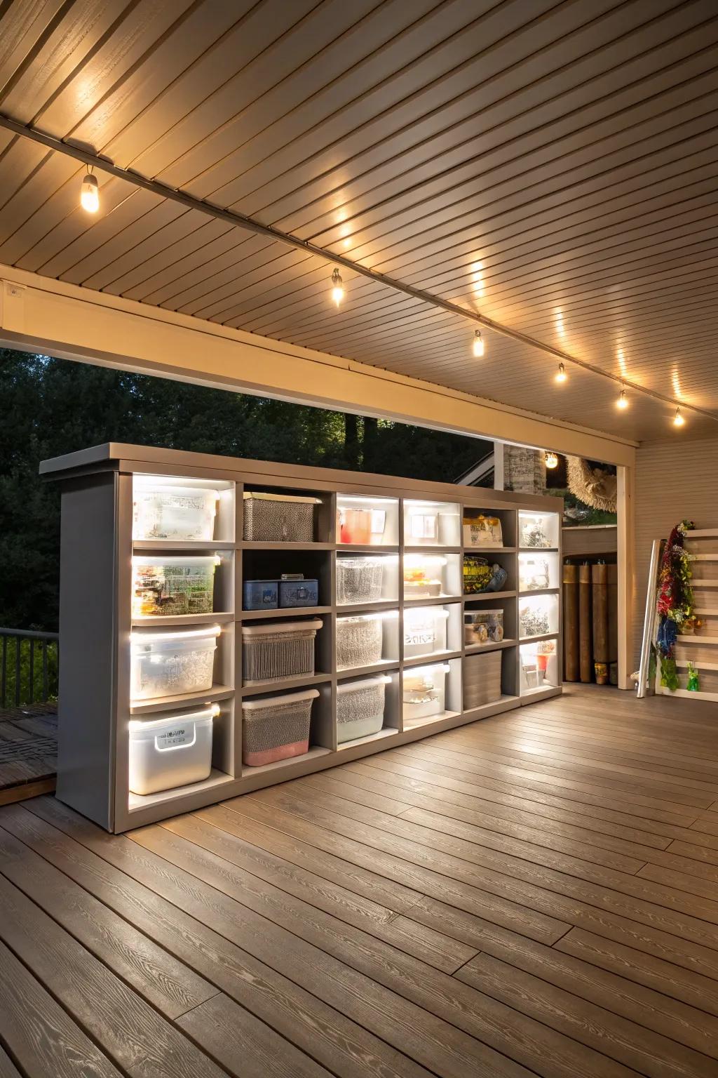 Built-in lighting enhances usability and sophistication in storage areas.