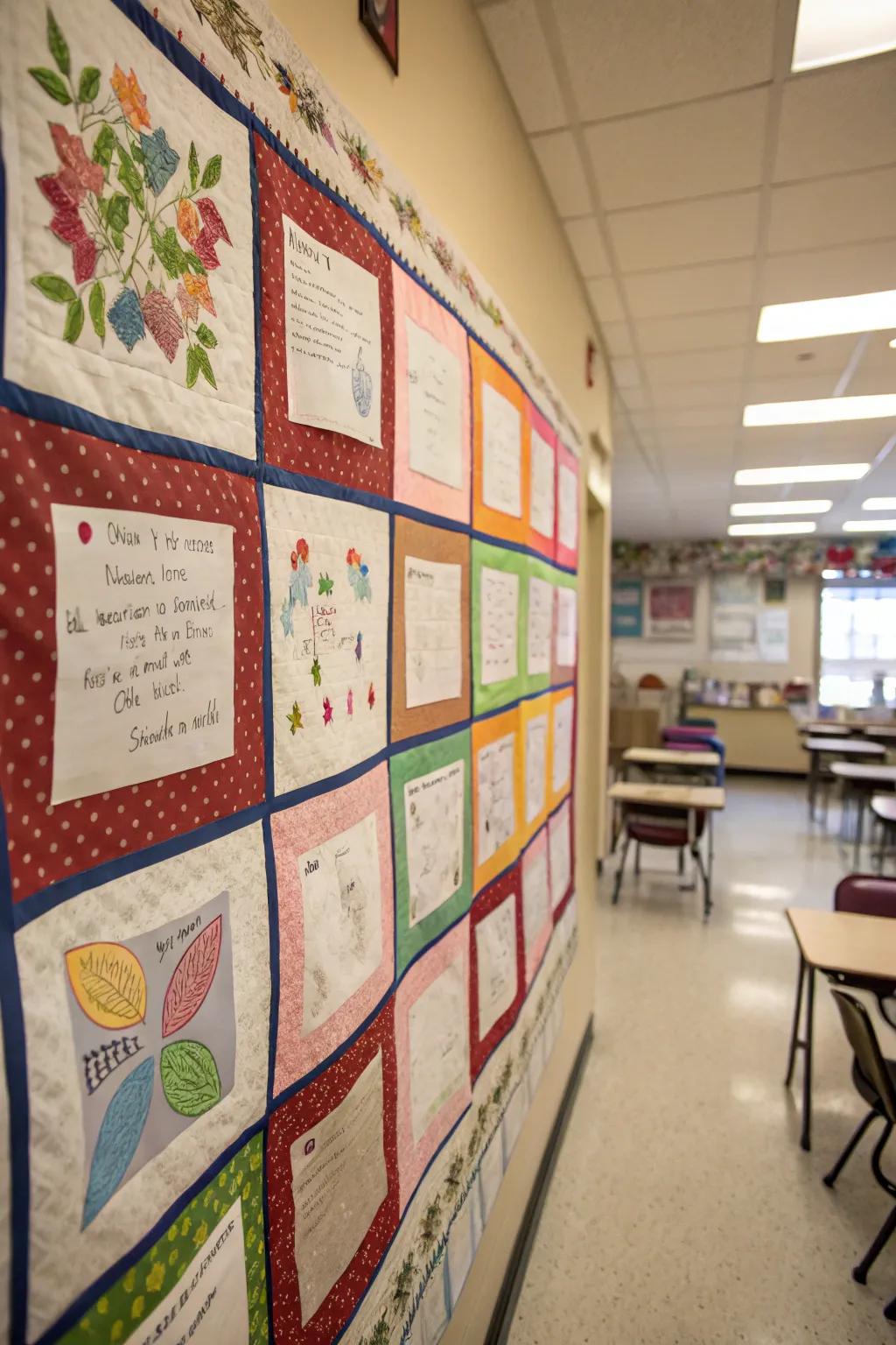 A Benevolence Quilt notice board featuring a collaborative paper quilt.