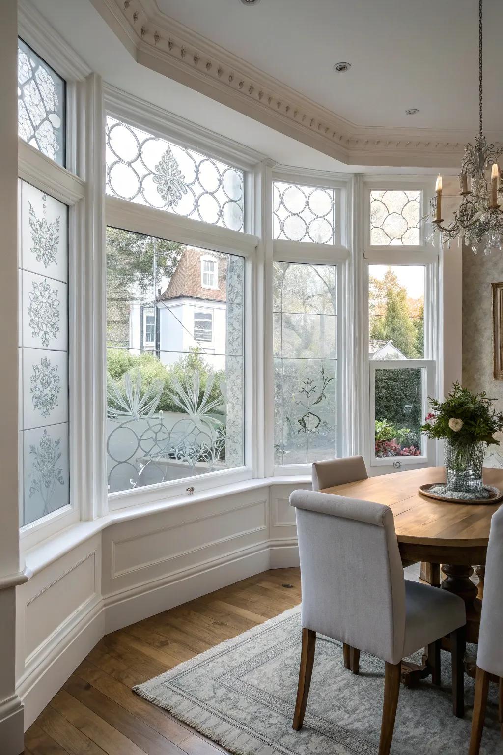 Patterned obscured glass adds style and privacy.
