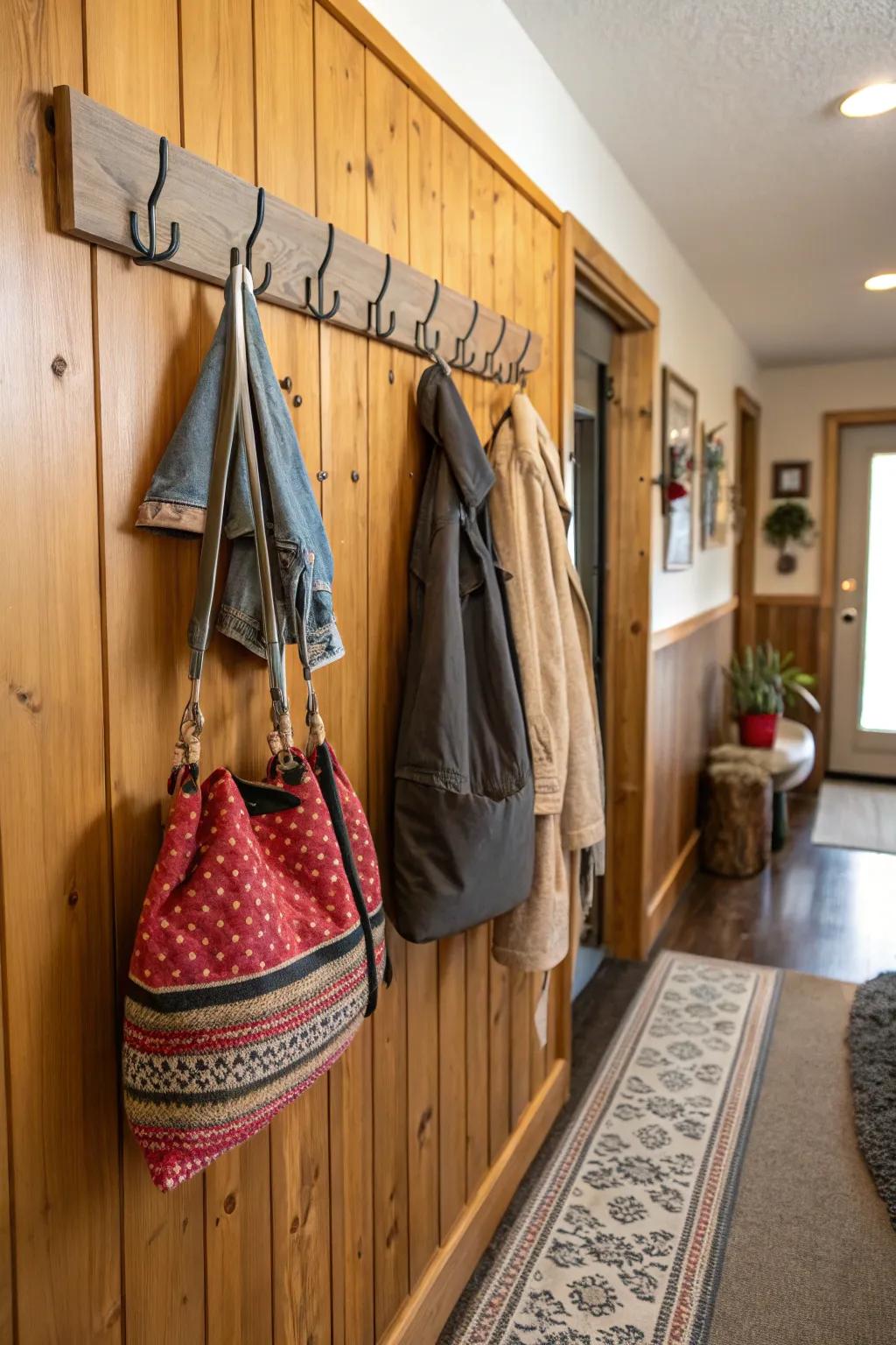 Timber wall hooks maintain your entrance arranged and stylish.