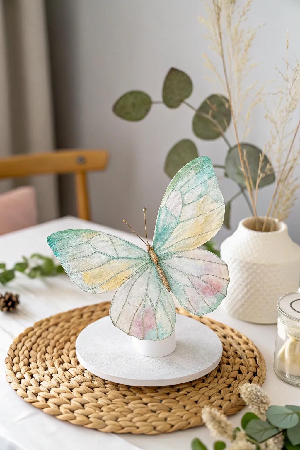Refined elegance: A handmade brewing paper butterfly introduces simple charm and radiant color to your area.