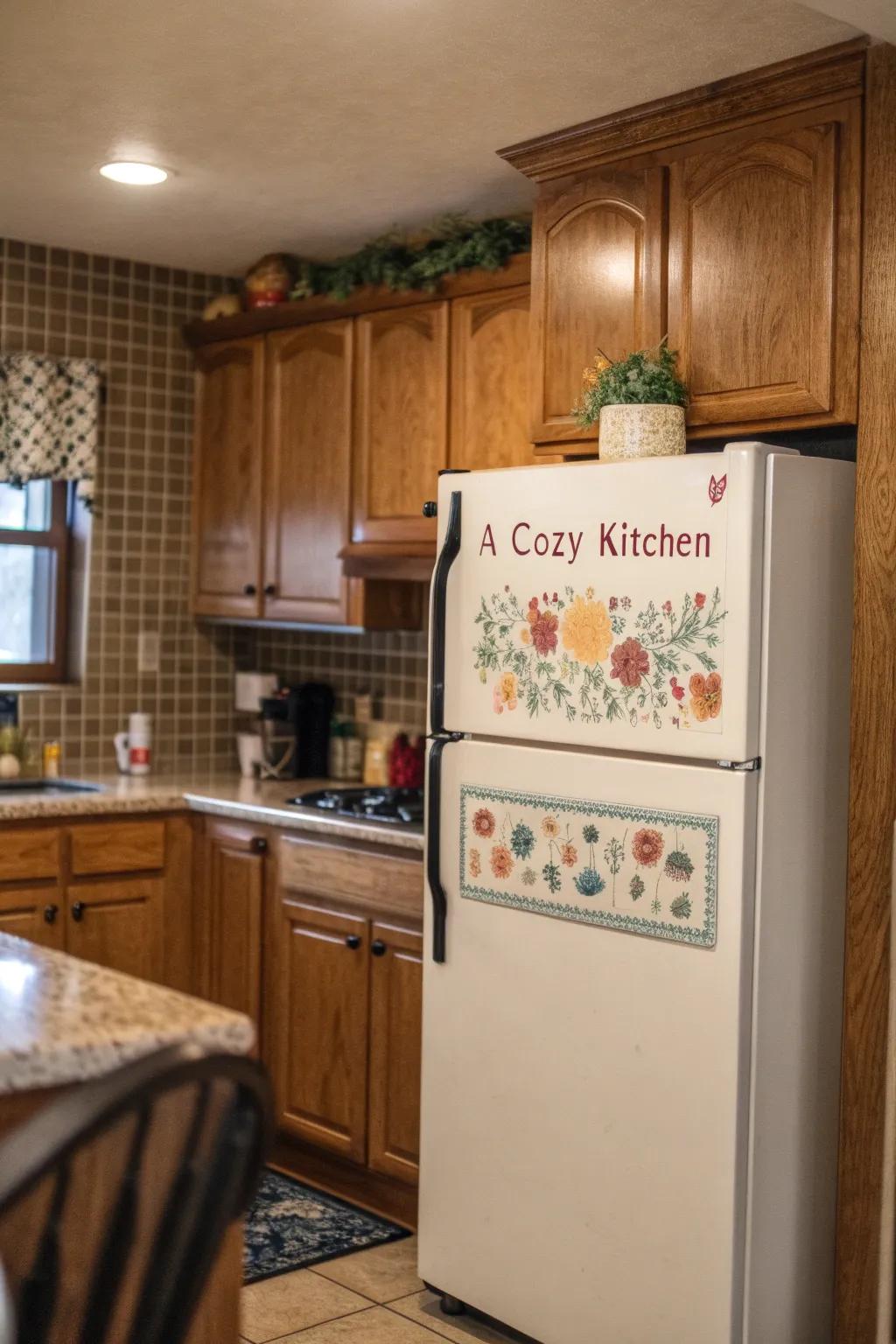 Express your personality with a decorative plaque above the fridge.