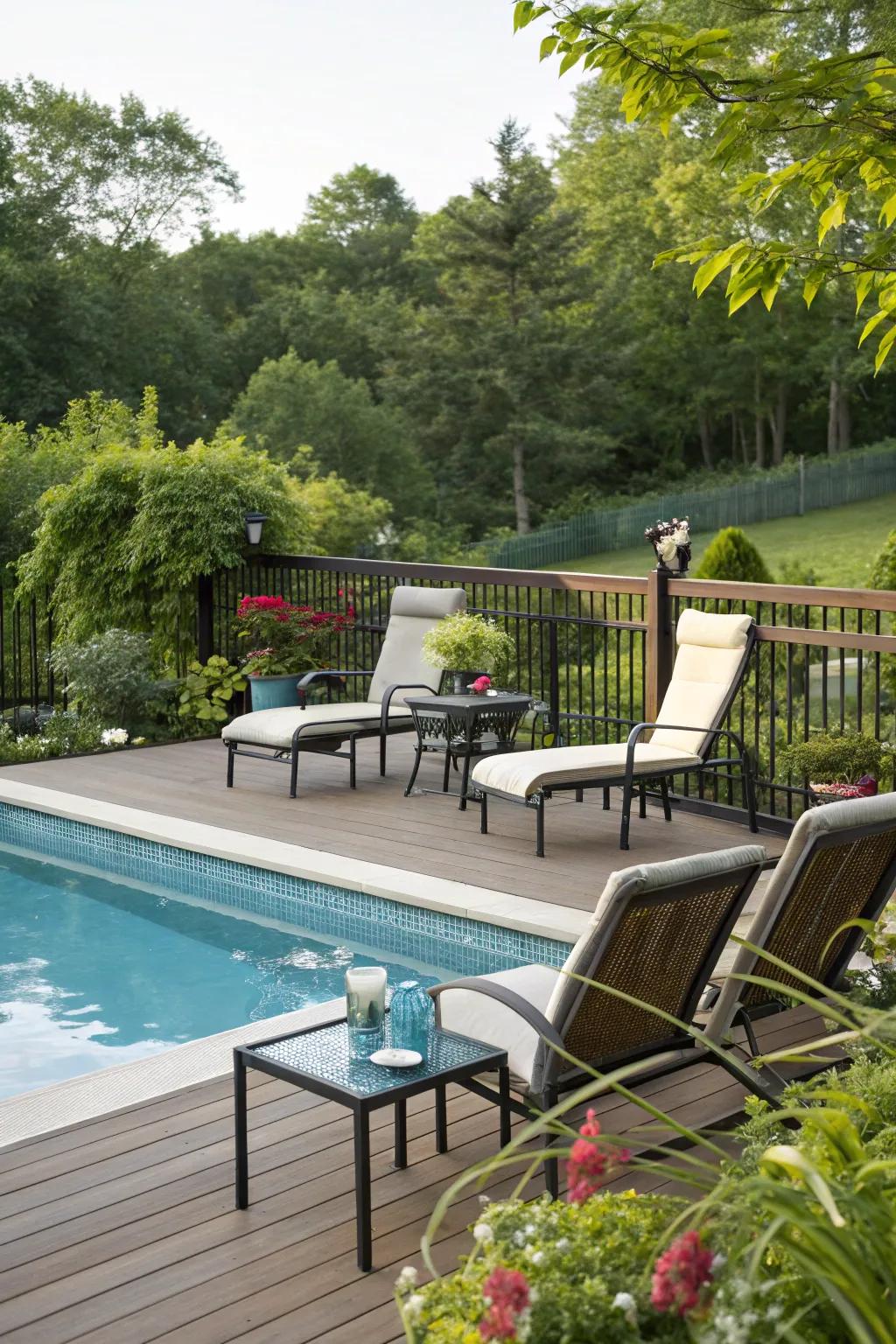 Unwind near the pool with an inviting seating corner.