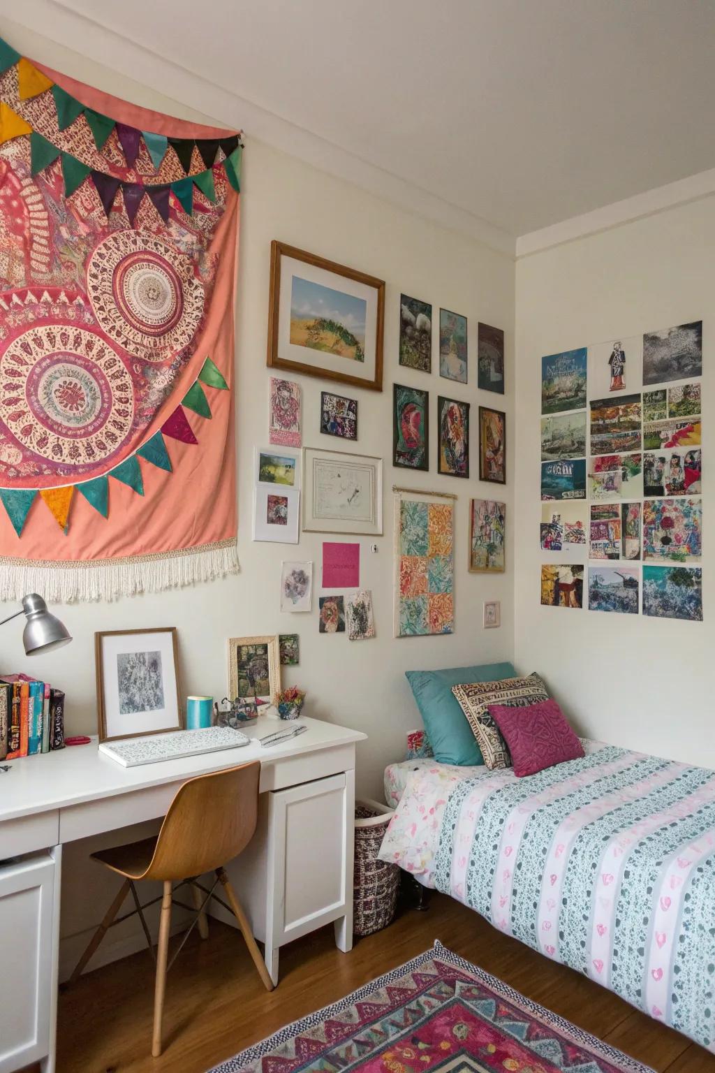 A customized wall exhibit adding character to the room.