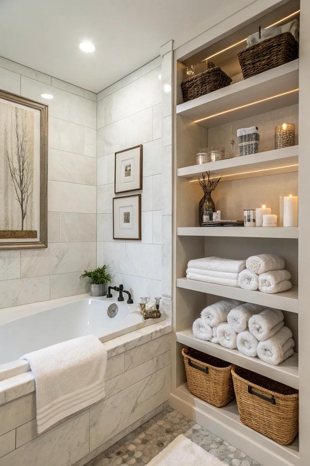 Optimize your space using practical integrated shelves.