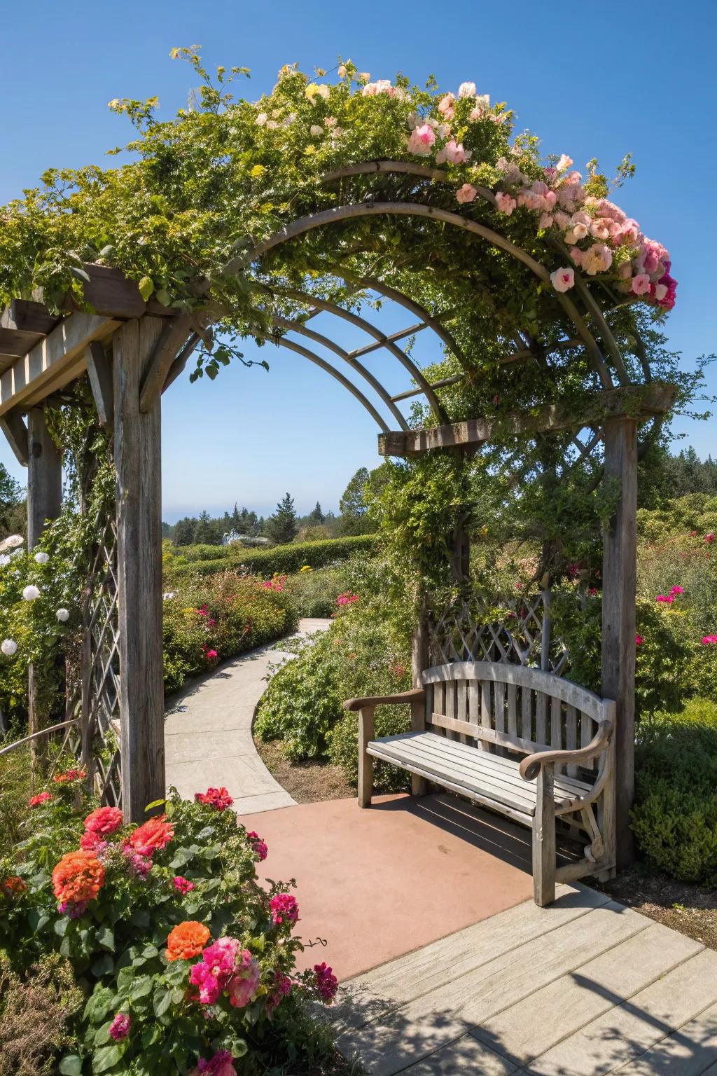 An agreeable seating range inside a garden arbor withdraw.