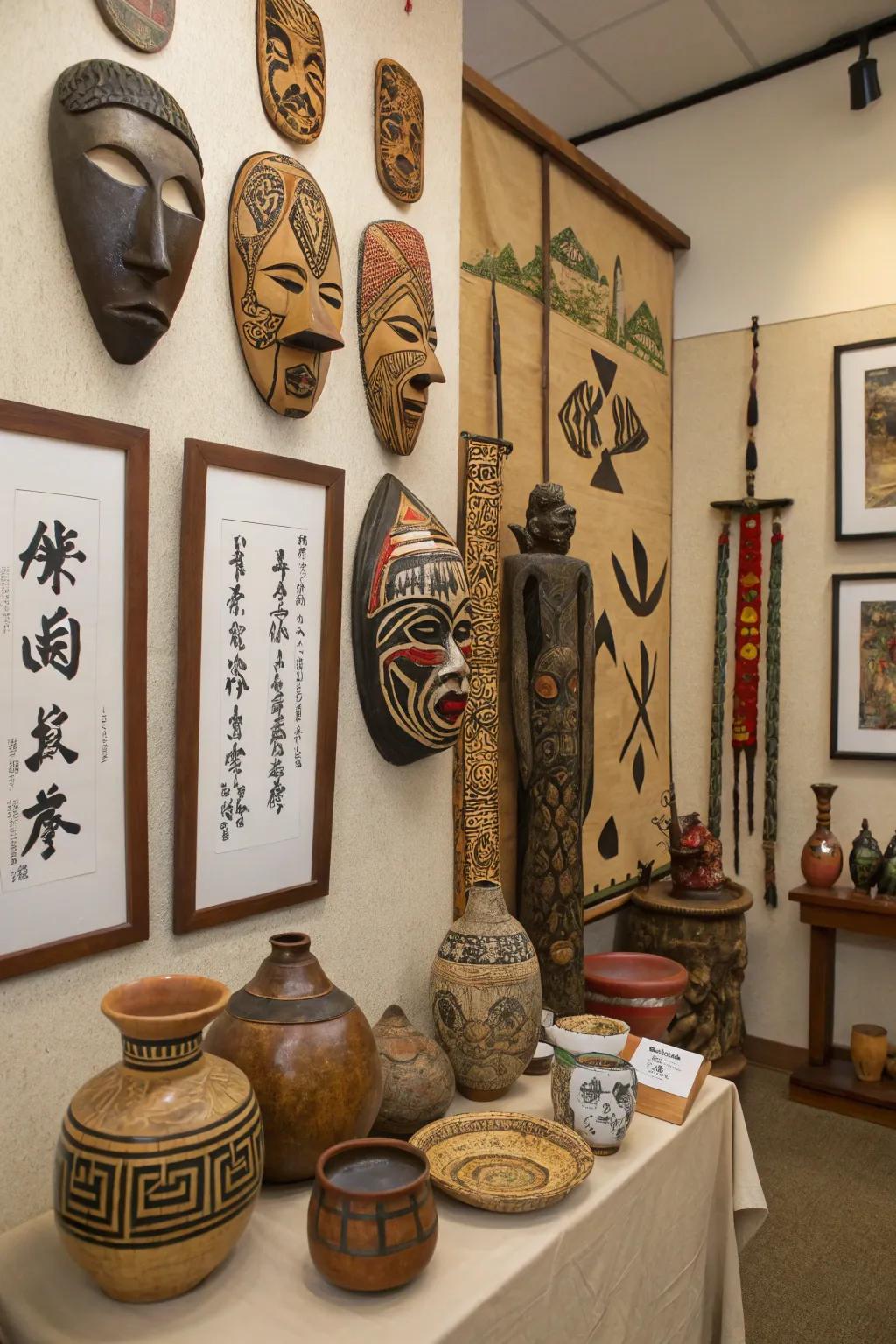 Celebrating worldwide traditions using a variety of cultural art pieces.