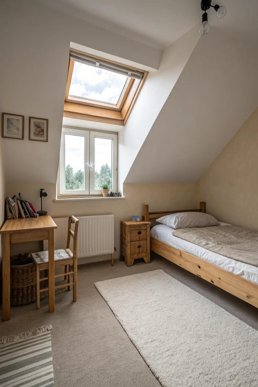 Understatement is essential in a minimalist attic transformation.