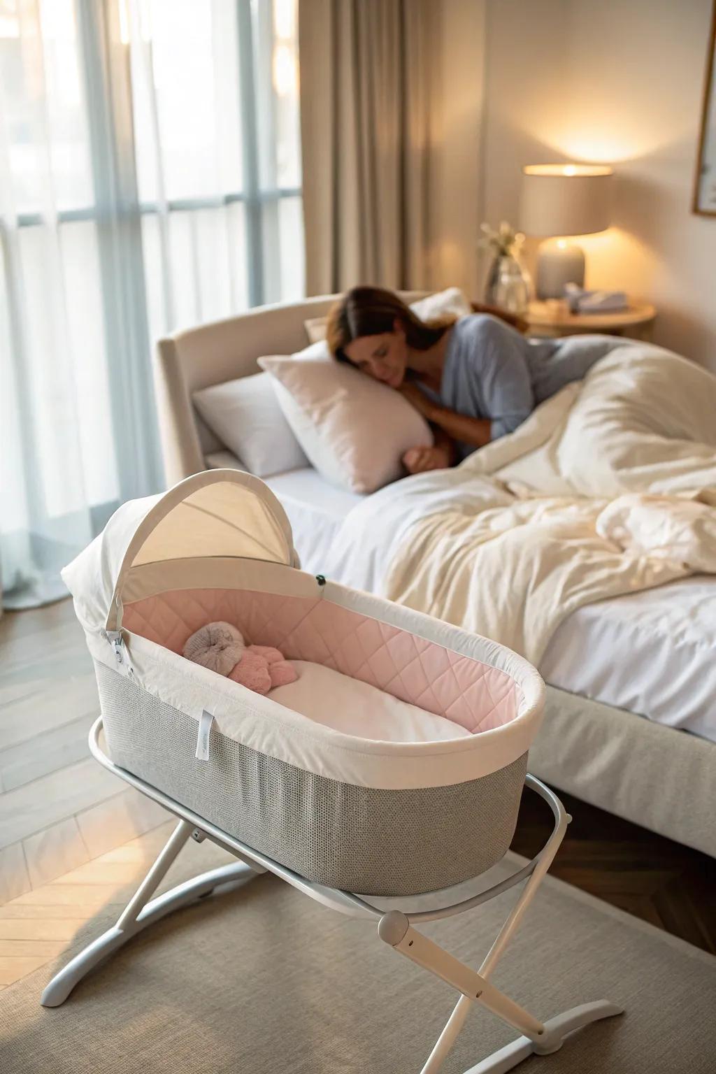 A comfortable baby bed creating a nurturing sleep setting.