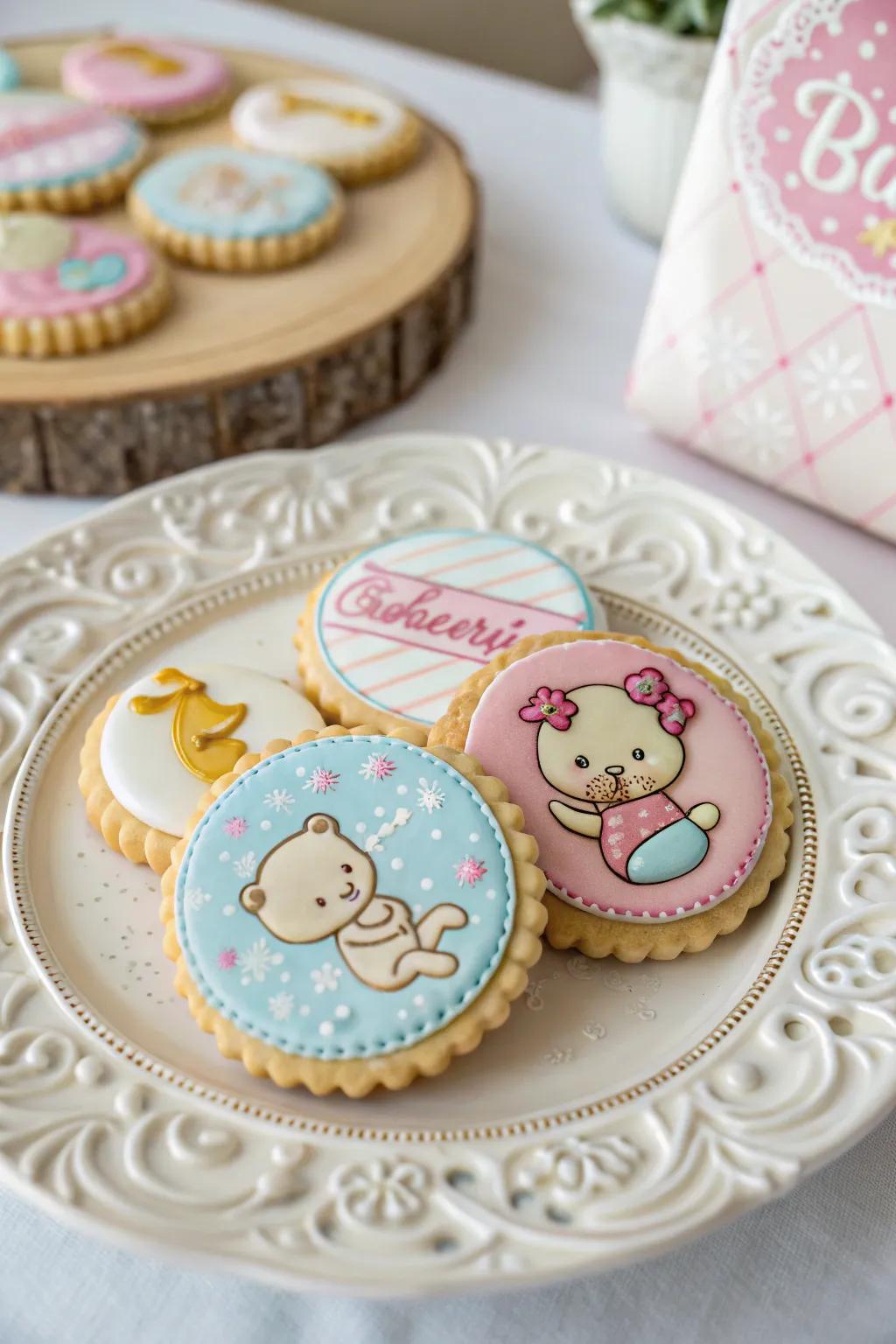Custom-made delights with intricate baby-themed designs.
