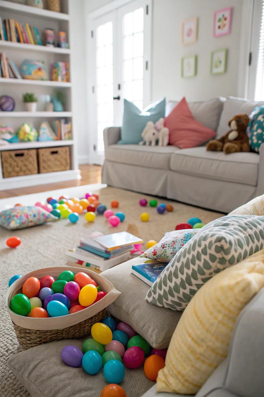 An indoor egg pursuit arrangement, ideally suited for petite explorers.