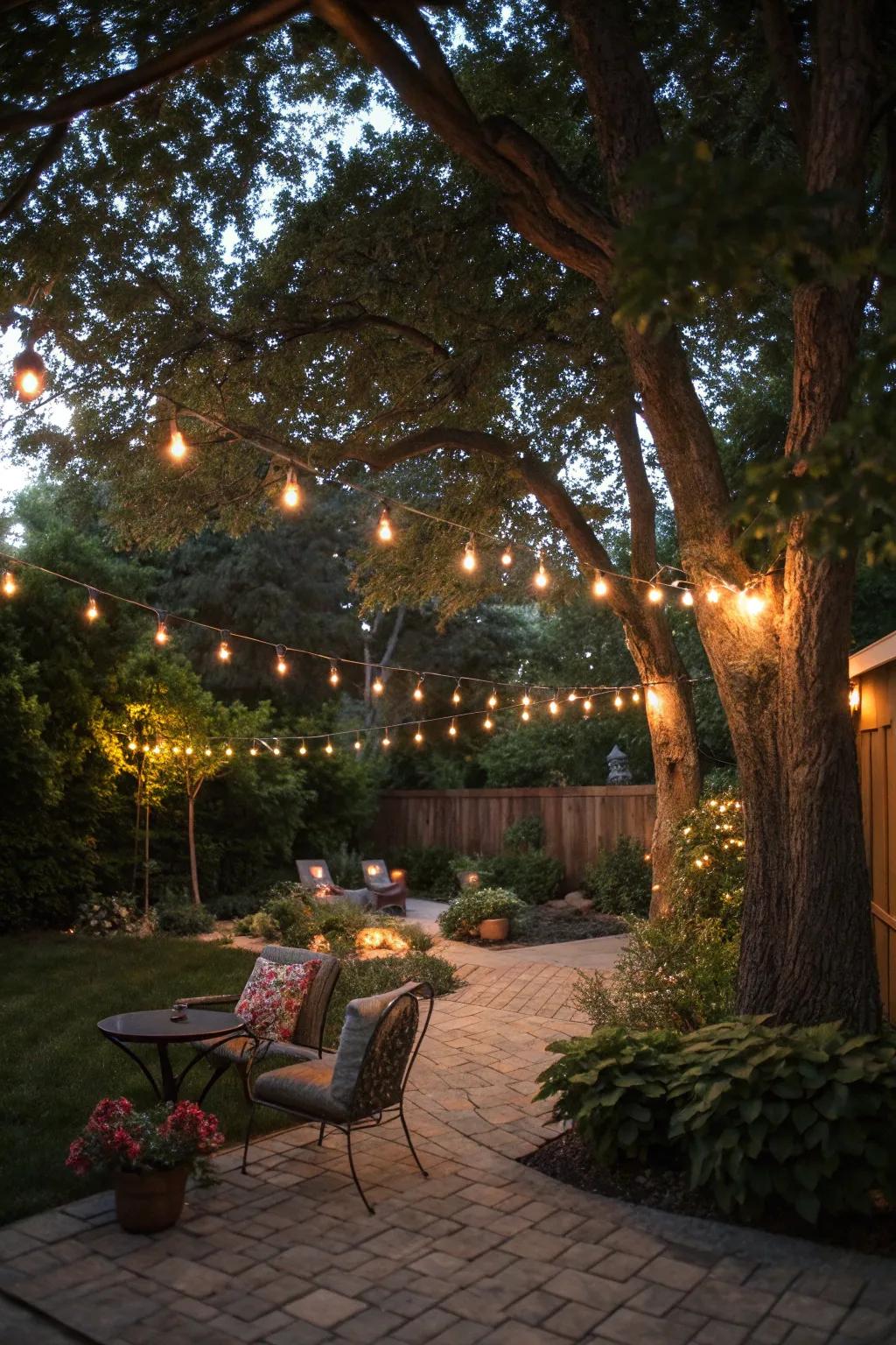 String lights bring a delightful and warm ambiance.