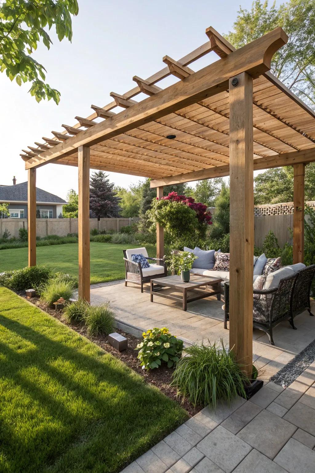 Relax in style under open-air cover beams that offer both shade and style.