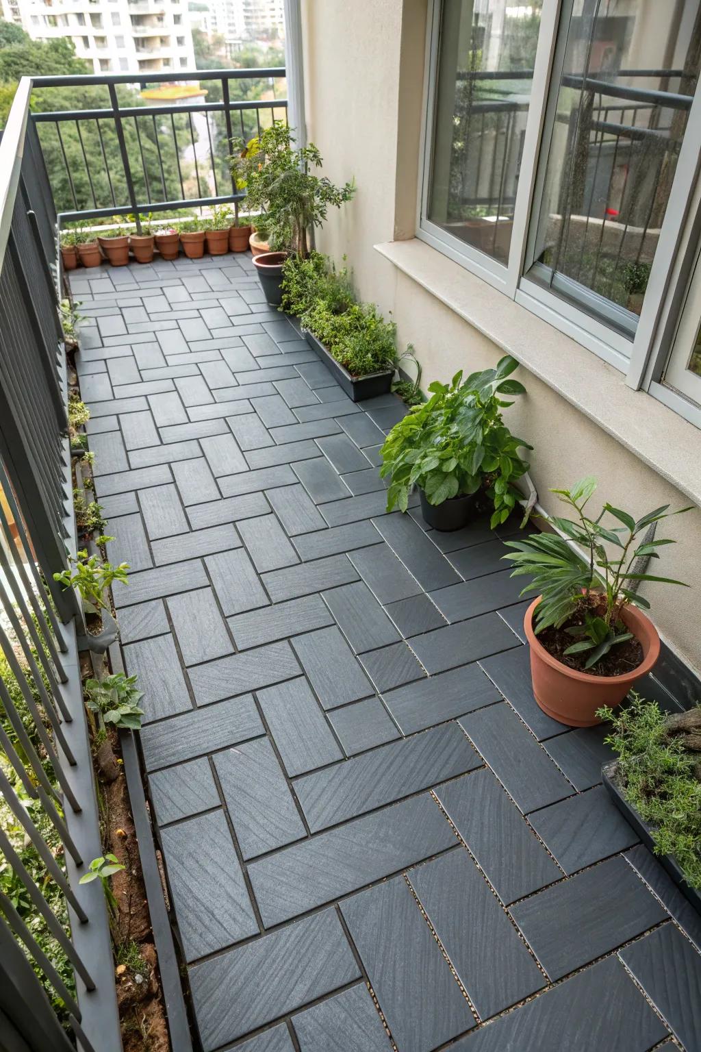 Snap-together flooring provides a smooth and elegant change for your balcony.