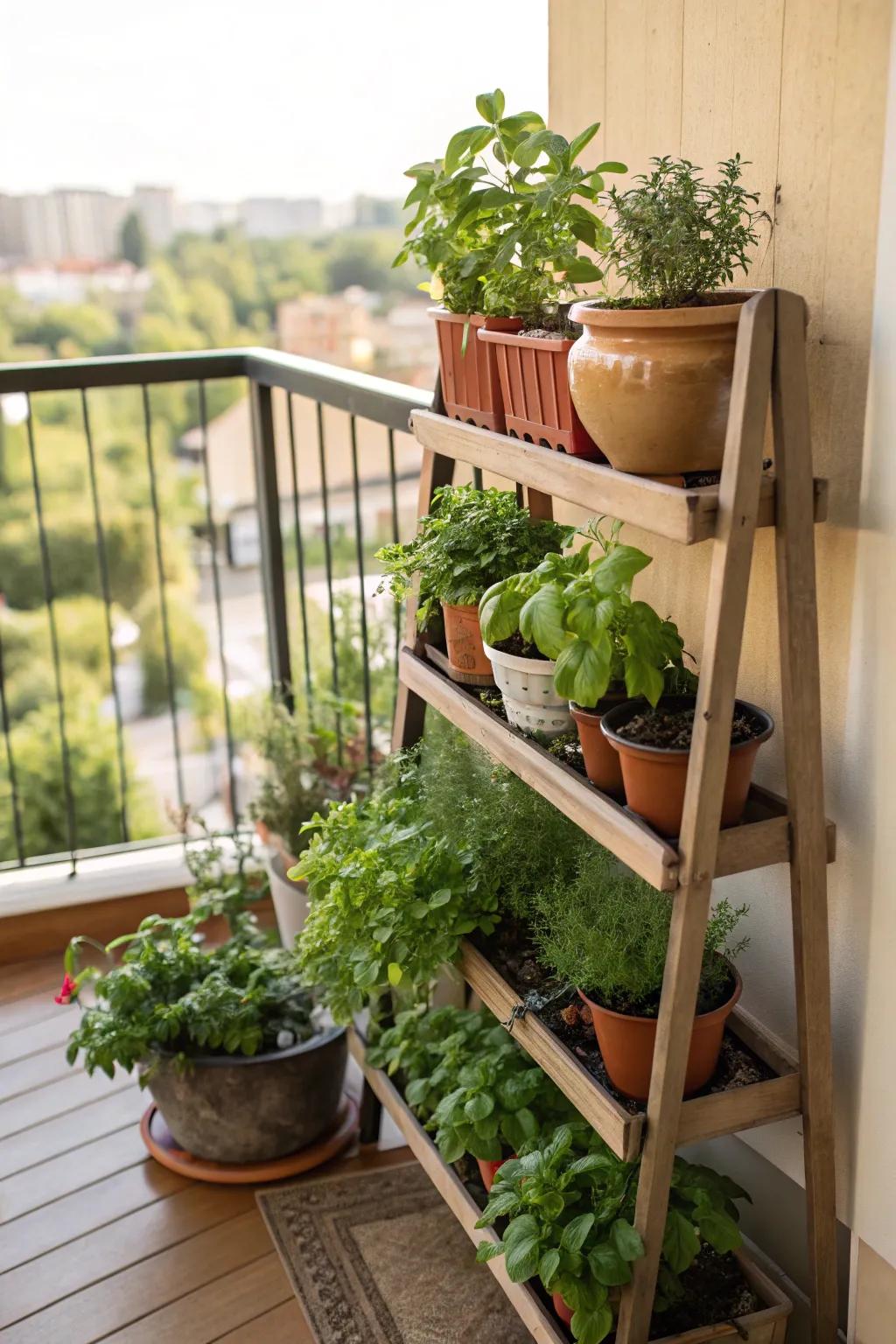 A tiered planting rack is an elegant way to organize your herbs.