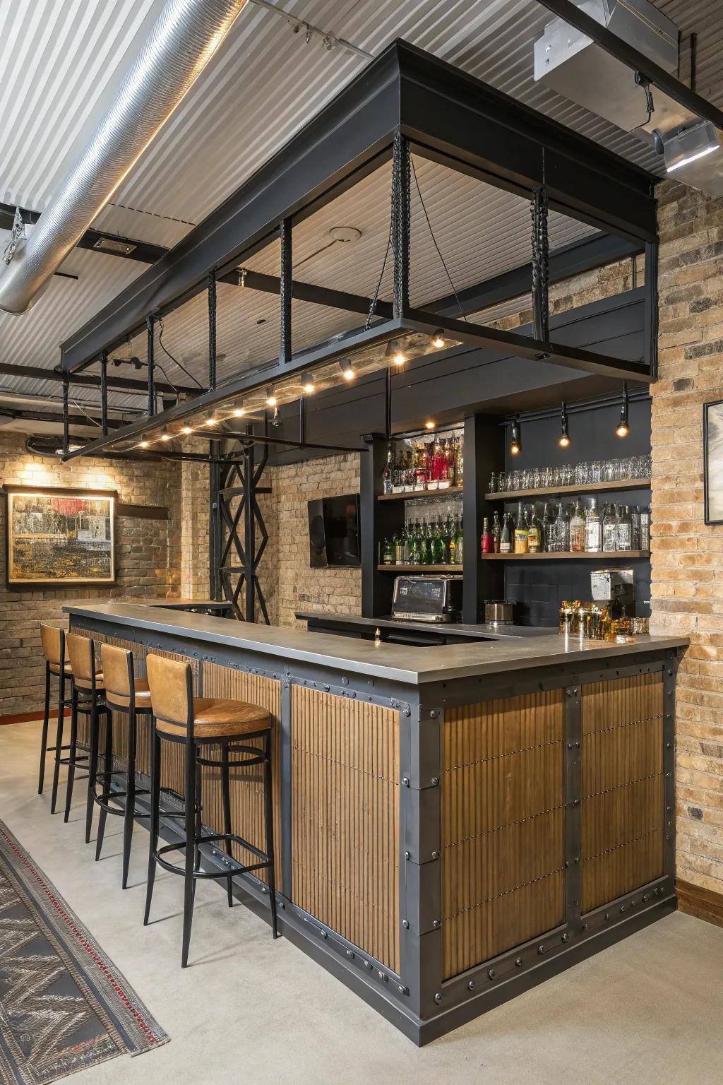 Industrial chic blends metal and wood for a contemporary aesthetic.