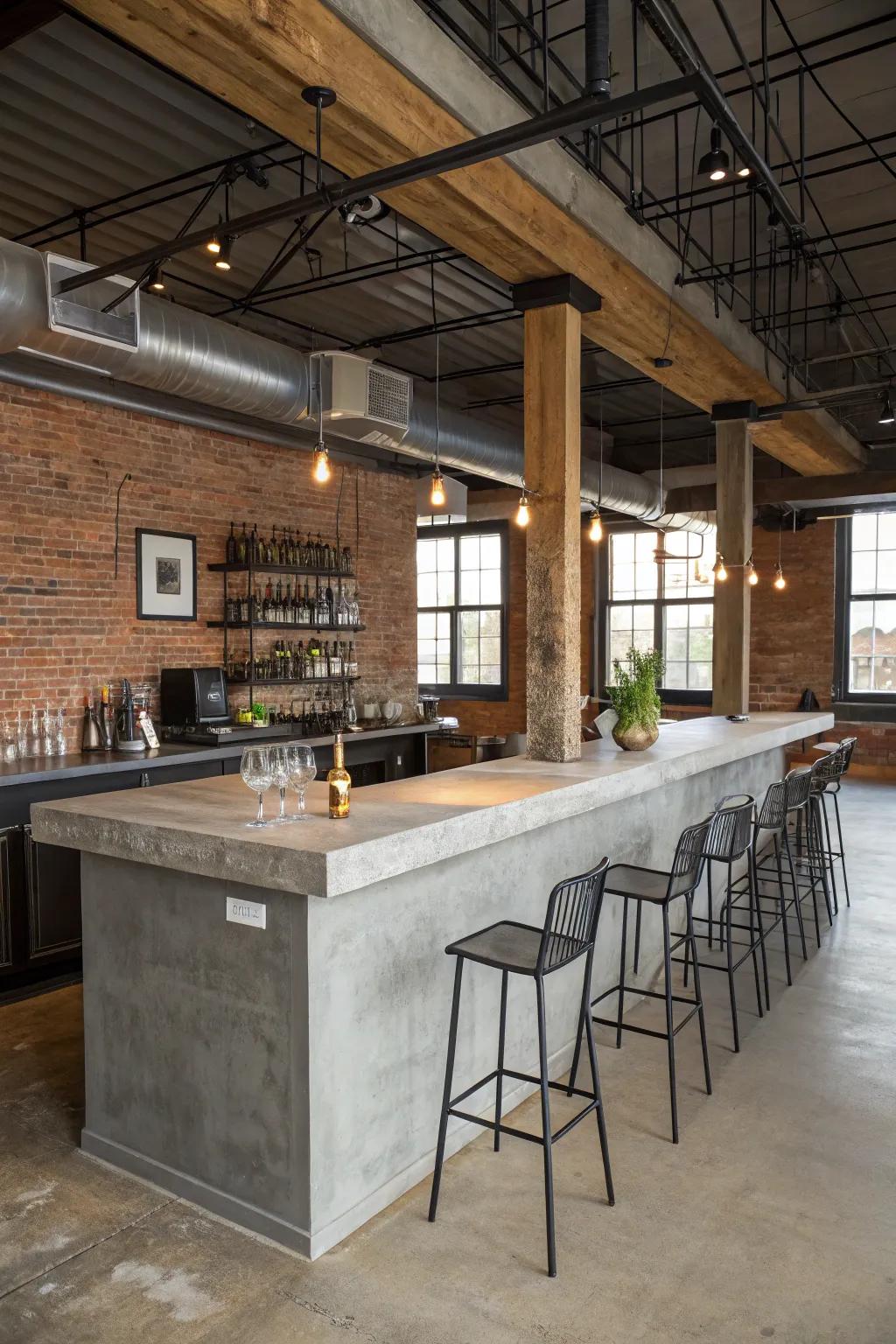 Hardened stone provides a strong, industrial touch.
