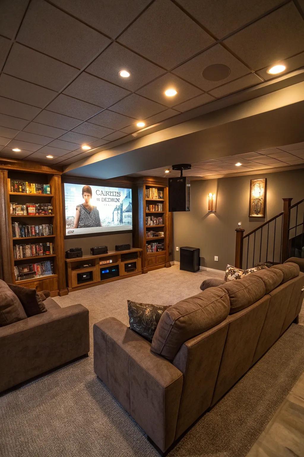 Adjustable LED lighting enables the perfect environment for a captivating media room experience.
