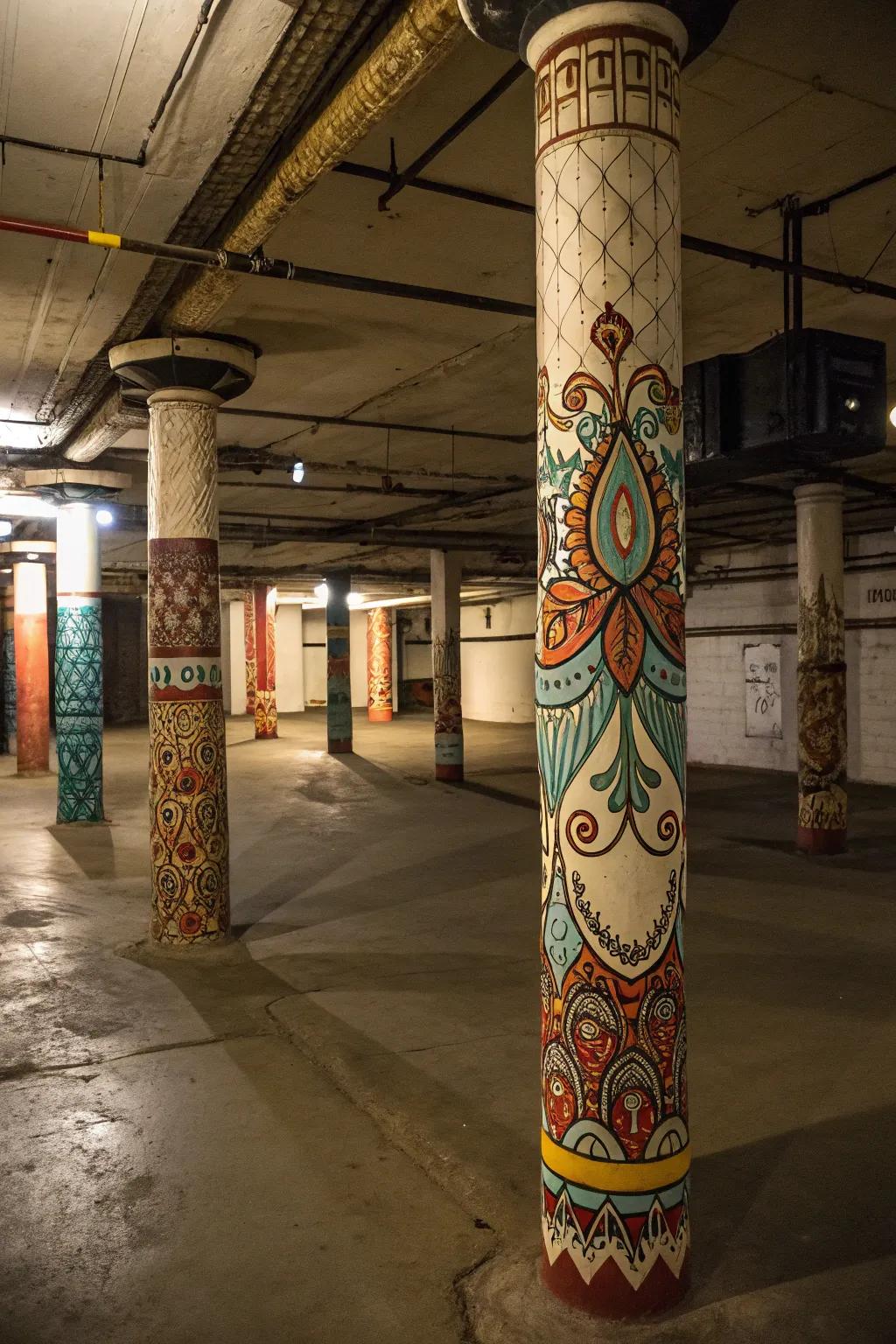 Inventive colored patterns turn posts into art pieces.