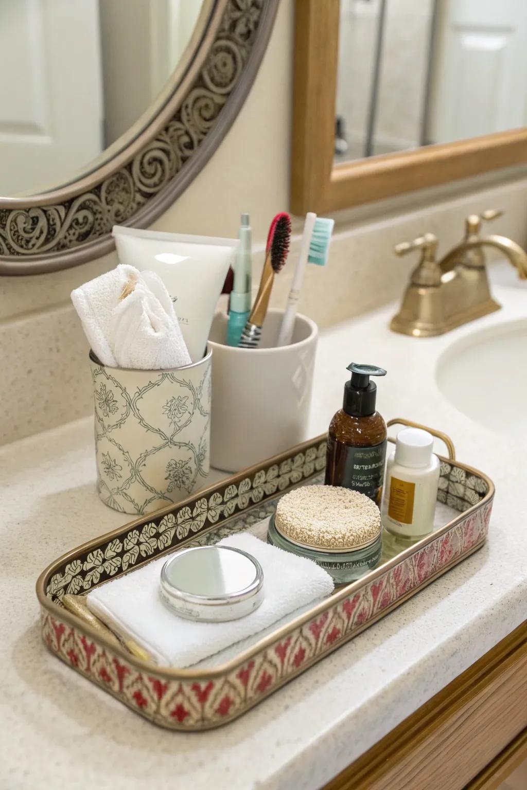 A platter ensures essentials are organized and chic.