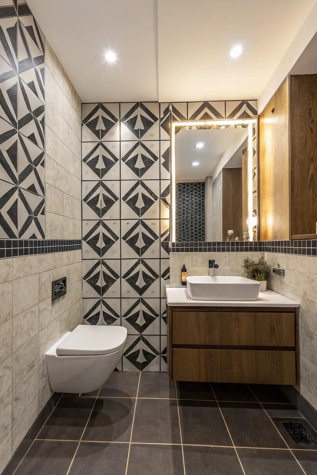 Contrasting colors inject vibrancy and depth into bathroom designs.