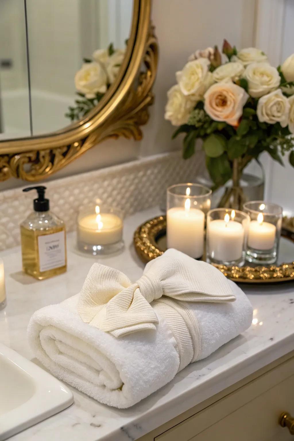 Add charm with a simple bow towel fold.